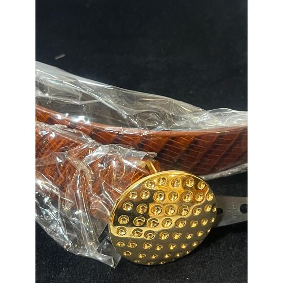 Women's Genuine Brown Italian Leather Belt Small with Gold Embellishments NWT - Picture 4 of 5